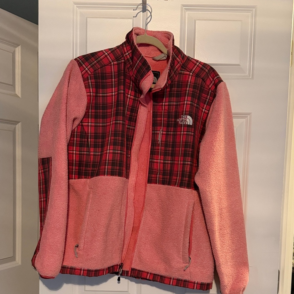 The North Face Plaid Pink and Red Fleece Jacket